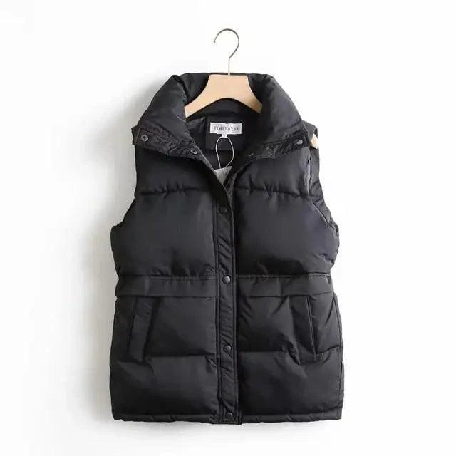 New Cotton Padded Autumn Winter Women's Solid Loose Vest Drawstring Stand Collar Long Vest Jacket Women Windproof Warm Waistcoat Stevvex