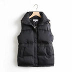 New Cotton Padded Autumn Winter Women's Solid Loose Vest Drawstring Stand Collar Long Vest Jacket Women Windproof Warm Waistcoat Stevvex