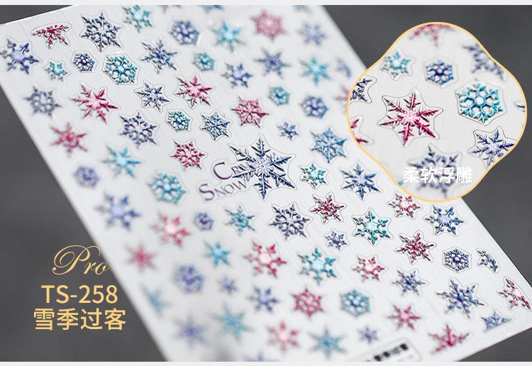 New Craft Nail Stickers Japanese 5d Nails Sticker Three-dimensional Snowflake Nail art Stickers Decals Decoration Decals Snowflakes Elk Bear Christmas Xmas Stickers Snowflakes Nail Water Decals Christmas White Snow Transfer Sticker Decoration Slider Stevvex