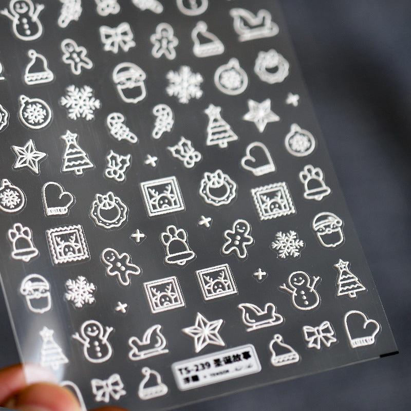 New Craft Nail Stickers Japanese 5d Nails Sticker Three-dimensional Snowflake Nail art Stickers Decals Decoration Decals Snowflakes Elk Bear Christmas Xmas Stickers Snowflakes Nail Water Decals Christmas White Snow Transfer Sticker Decoration Slider Stevvex