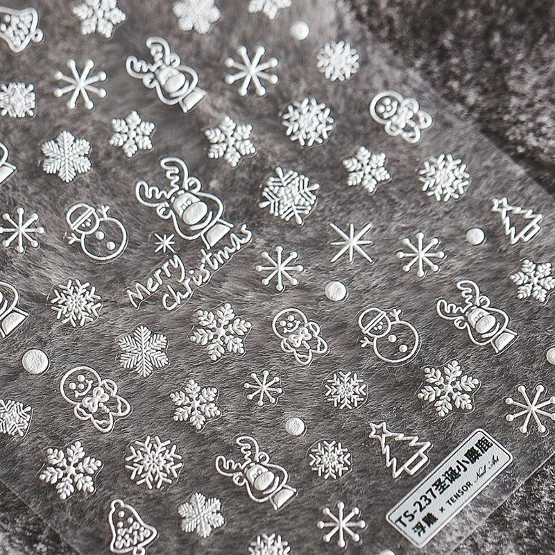 New Craft Nail Stickers Japanese 5d Nails Sticker Three-dimensional Snowflake Nail art Stickers Decals Decoration Decals Snowflakes Elk Bear Christmas Xmas Stickers Snowflakes Nail Water Decals Christmas White Snow Transfer Sticker Decoration Slider Stevvex
