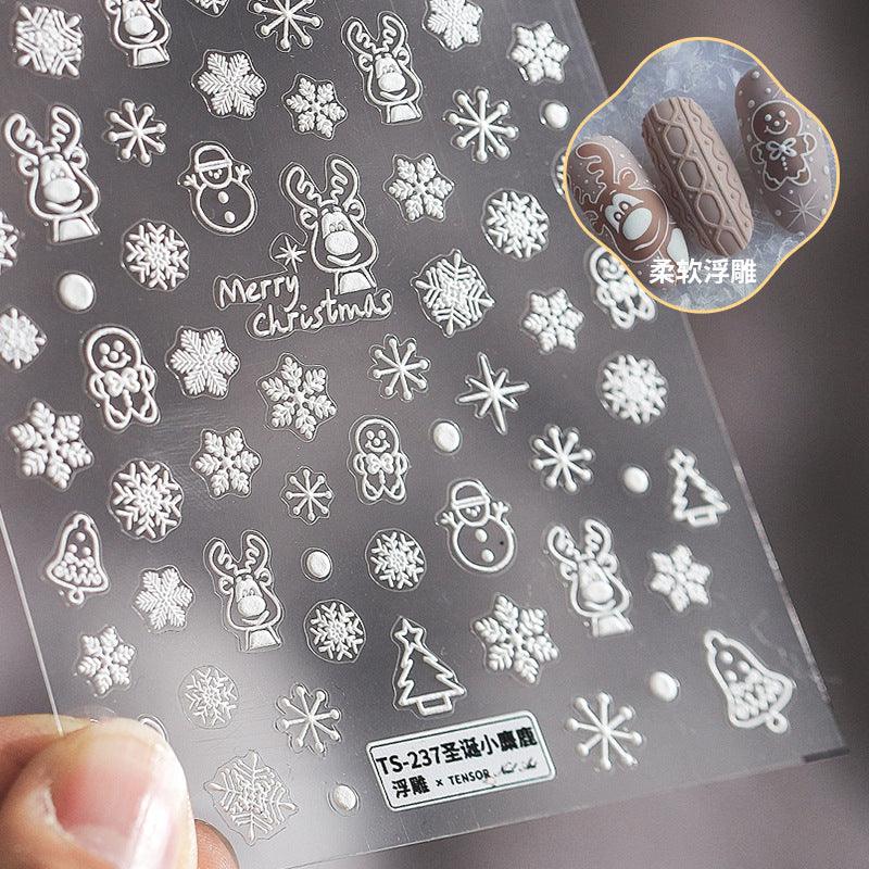 New Craft Nail Stickers Japanese 5d Nails Sticker Three-dimensional Snowflake Nail art Stickers Decals Decoration Decals Snowflakes Elk Bear Christmas Xmas Stickers Snowflakes Nail Water Decals Christmas White Snow Transfer Sticker Decoration Slider Stevvex
