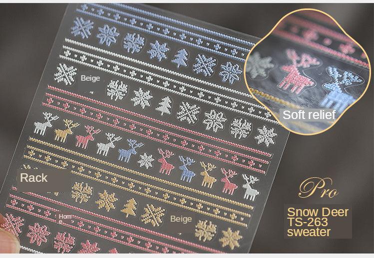 New Craft Nail Stickers Japanese 5d Nails Sticker Three-dimensional Snowflake Nail art Stickers Decals Decoration Decals Snowflakes Elk Bear Christmas Xmas Stickers Snowflakes Nail Water Decals Christmas White Snow Transfer Sticker Decoration Slider Stevvex