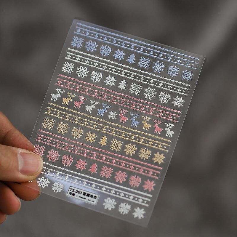 New Craft Nail Stickers Japanese 5d Nails Sticker Three-dimensional Snowflake Nail art Stickers Decals Decoration Decals Snowflakes Elk Bear Christmas Xmas Stickers Snowflakes Nail Water Decals Christmas White Snow Transfer Sticker Decoration Slider Stevvex