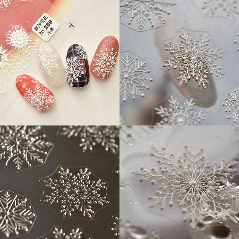 New Craft Nail Stickers Japanese 5d Nails Sticker Three-dimensional Snowflake Nail art Stickers Decals Decoration Decals Snowflakes Elk Bear Christmas Xmas Stickers Snowflakes Nail Water Decals Christmas White Snow Transfer Sticker Decoration Slider Stevvex