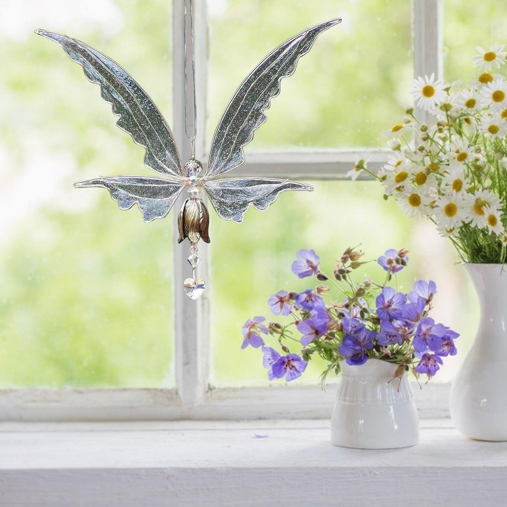 New Crystal Guardian Angel Wing Sun Catcher Angel Crystal Prism Pendant Sun Catcher Windows Outdoor Garden Hanging Decor Gifts Rainbow Collection With Crystal Wind Chimes For Home Garden Hanging Decoration Stevvex