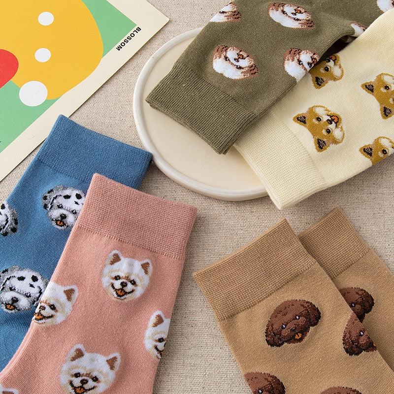 New Cute Cartoon Dog Middle Tube Socks Creative Female Socks Warm Socks Teddy Pomeranian Cotton Socks Stylish Unisex Short Ankle Socks For Men And Women Stevvex