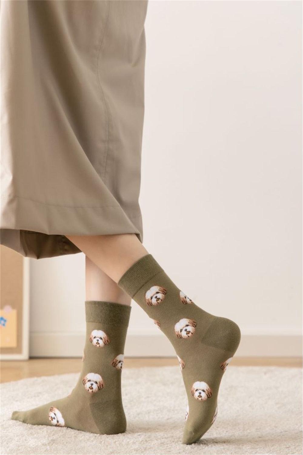 New Cute Cartoon Dog Middle Tube Socks Creative Female Socks Warm Socks Teddy Pomeranian Cotton Socks Stylish Unisex Short Ankle Socks For Men And Women Stevvex