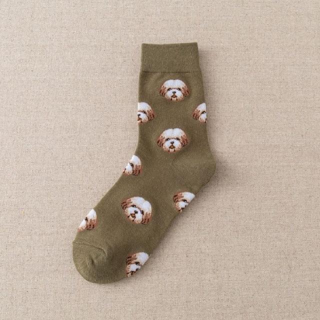 New Cute Cartoon Dog Middle Tube Socks Creative Female Socks Warm Socks Teddy Pomeranian Cotton Socks Stylish Unisex Short Ankle Socks For Men And Women Stevvex