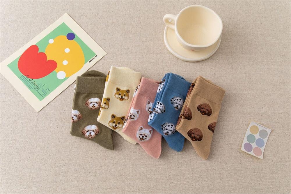 New Cute Cartoon Dog Middle Tube Socks Creative Female Socks Warm Socks Teddy Pomeranian Cotton Socks Stylish Unisex Short Ankle Socks For Men And Women Stevvex