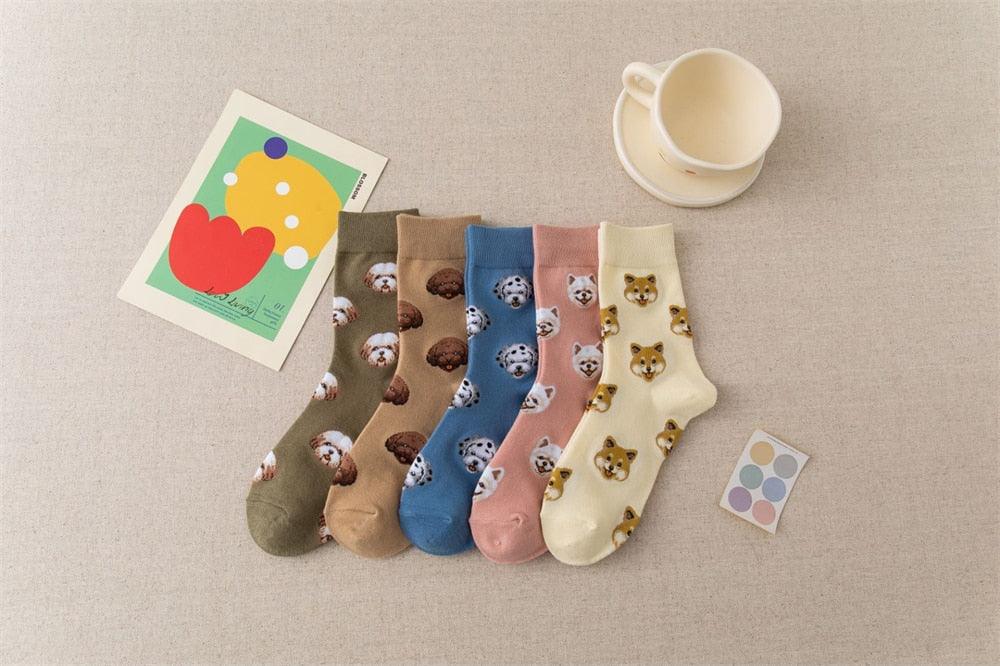 New Cute Cartoon Dog Middle Tube Socks Creative Female Socks Warm Socks Teddy Pomeranian Cotton Socks Stylish Unisex Short Ankle Socks For Men And Women Stevvex