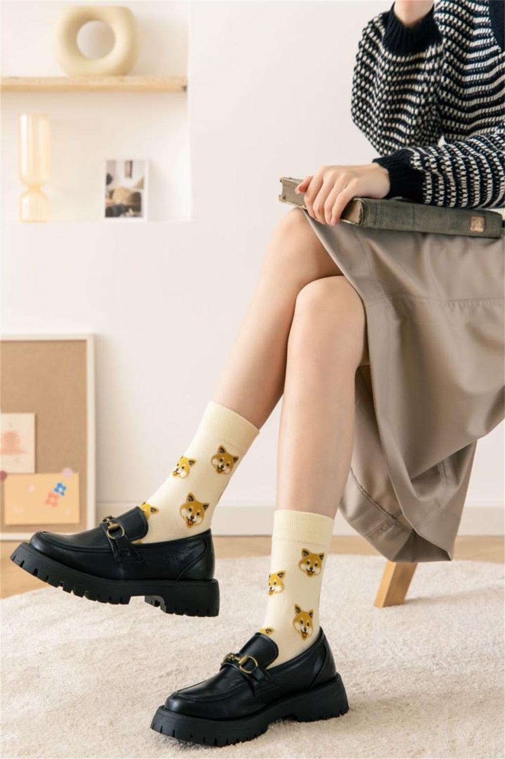 New Cute Cartoon Dog Middle Tube Socks Creative Female Socks Warm Socks Teddy Pomeranian Cotton Socks Stylish Unisex Short Ankle Socks For Men And Women Stevvex
