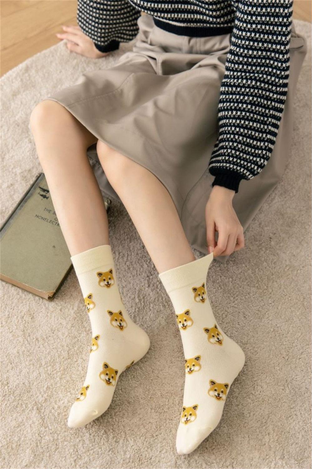 New Cute Cartoon Dog Middle Tube Socks Creative Female Socks Warm Socks Teddy Pomeranian Cotton Socks Stylish Unisex Short Ankle Socks For Men And Women Stevvex