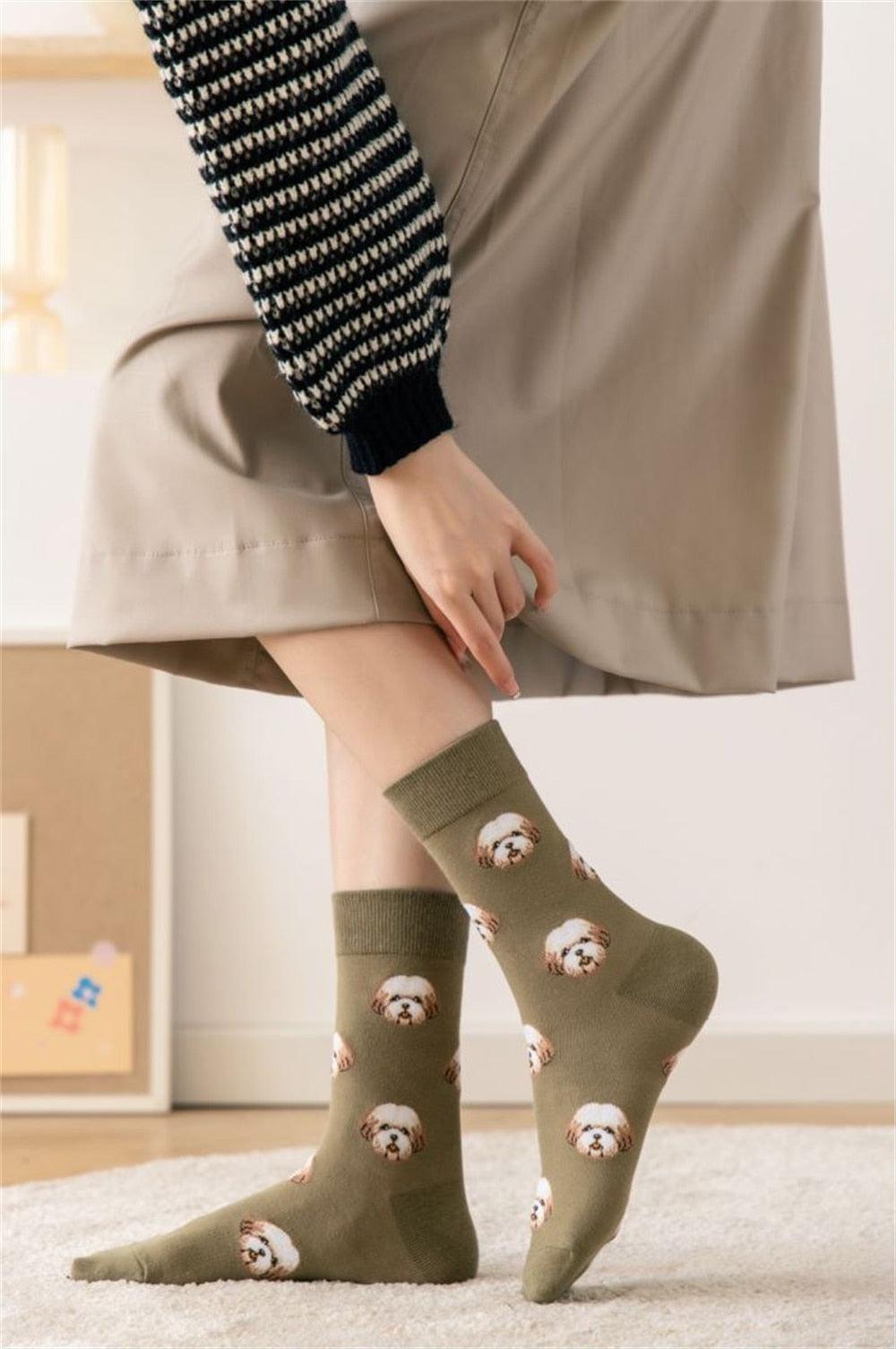 New Cute Cartoon Dog Middle Tube Socks Creative Female Socks Warm Socks Teddy Pomeranian Cotton Socks Stylish Unisex Short Ankle Socks For Men And Women Stevvex