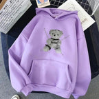 New Dark Hoodies Women Sweatshirts Female Casual Fashion Vintage Oversized Punk Fun Hip Hop Long Bear Long Sleeve Drawstring Hoodie Sweatshirt