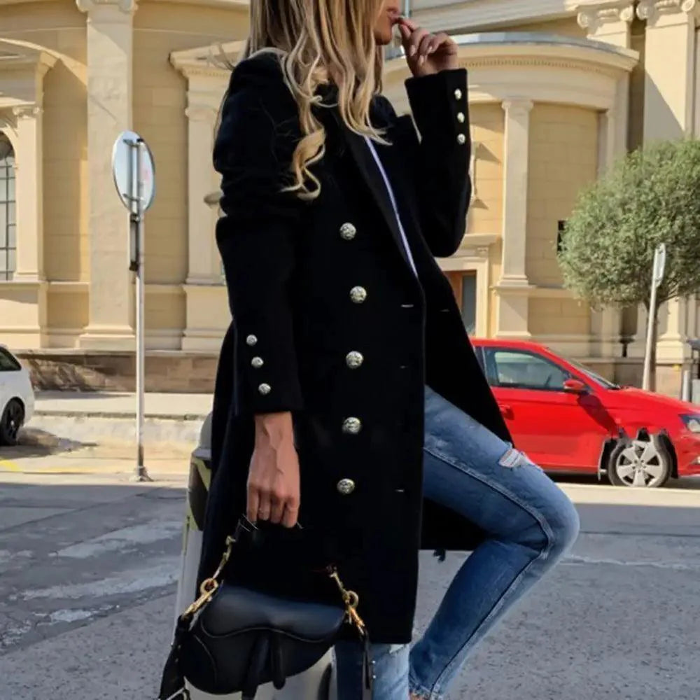 New Dazzling Faux Wool Blends Women's Long Coats Collar Double Breasted Vintage Elegant Lady Plus Size Jackets Winter Outerwear Stevvex