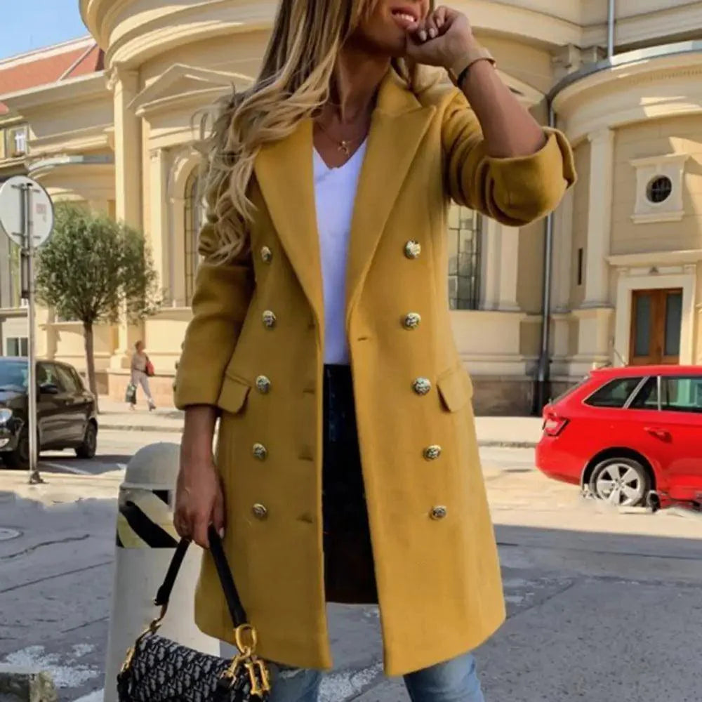 New Dazzling Faux Wool Blends Women's Long Coats Collar Double Breasted Vintage Elegant Lady Plus Size Jackets Winter Outerwear Stevvex