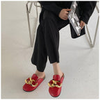 Gold Chain Women Slipper Closed Toe Slip On Mules Shoes Round Toe Low Heels Casual Slides Flat Sandals Slip On Slide Sandals Elegant Heels Slides Slippers