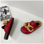 Gold Chain Women Slipper Closed Toe Slip On Mules Shoes Round Toe Low Heels Casual Slides Flat Sandals Slip On Slide Sandals Elegant Heels Slides Slippers