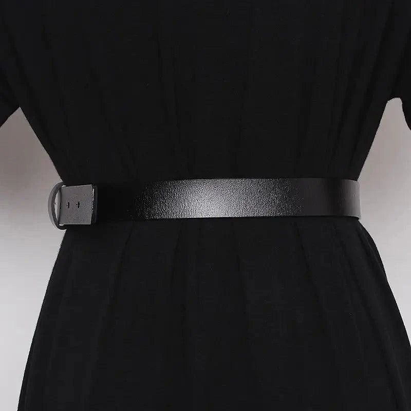 Simple Black Plain Leather Belt For Women Classic Thin Skinny Waistbands Casual Women Dress Belts Stevvex