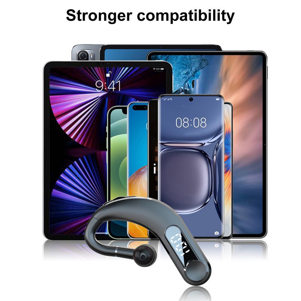 New Digital Display Wireless Single Ear Headset Bluetooth-compatible Earphone 5.2 Long Standby Time LED Power Digital Display Earphone Elegant Design Improved Comfort Long Range Wireless Hands Free Earphone For Drivers Canceling Headphones For Business Stevvex