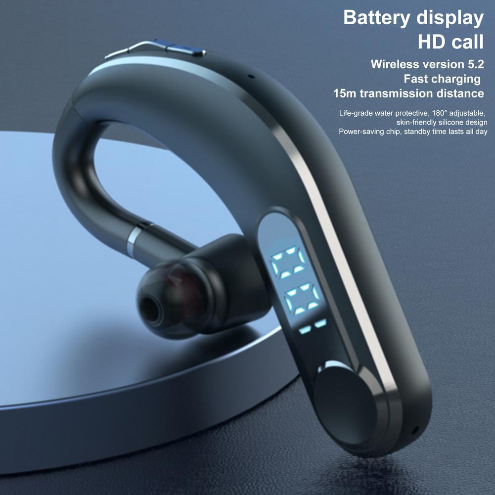 New Digital Display Wireless Single Ear Headset Bluetooth-compatible Earphone 5.2 Long Standby Time LED Power Digital Display Earphone Elegant Design Improved Comfort Long Range Wireless Hands Free Earphone For Drivers Canceling Headphones For Business Stevvex