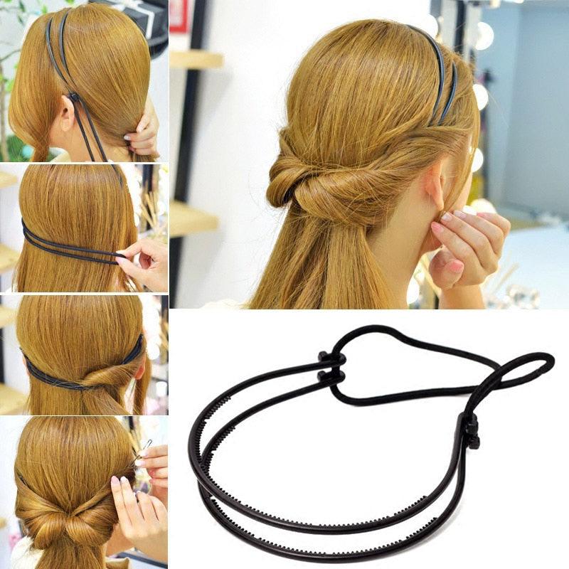 New Double Root Hair Hoop Head Band Adjustable Hair Clips Women Hoop Elastic Rubber Bands Ring Hair Styling Tools Hair Braider For Women Hair Styling Stevvex
