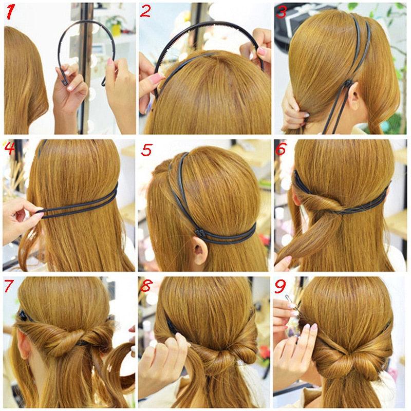 New Double Root Hair Hoop Head Band Adjustable Hair Clips Women Hoop Elastic Rubber Bands Ring Hair Styling Tools Hair Braider For Women Hair Styling Stevvex