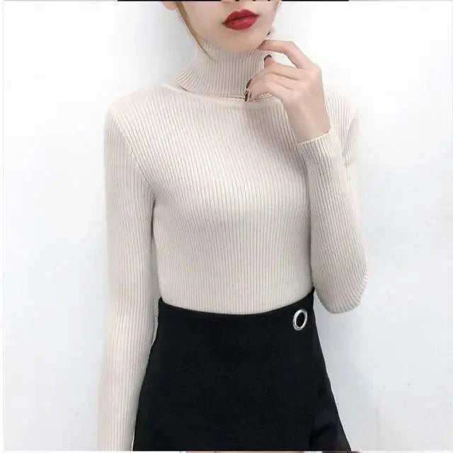 New Elegance Autumn/Winter Knitted Jumper Tops Turtleneck Pullovers Casual Sweaters Women Shirt Long Sleeve Tight Sweater Girls Stevvex