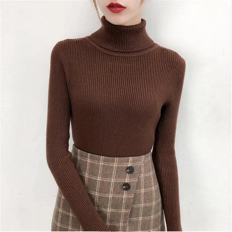 New Elegance Autumn/Winter Knitted Jumper Tops Turtleneck Pullovers Casual Sweaters Women Shirt Long Sleeve Tight Sweater Girls Stevvex
