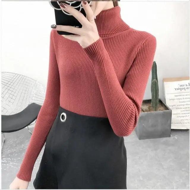 New Elegance Autumn/Winter Knitted Jumper Tops Turtleneck Pullovers Casual Sweaters Women Shirt Long Sleeve Tight Sweater Girls Stevvex