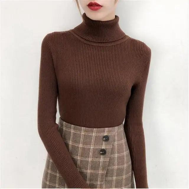 New Elegance Autumn/Winter Knitted Jumper Tops Turtleneck Pullovers Casual Sweaters Women Shirt Long Sleeve Tight Sweater Girls Stevvex