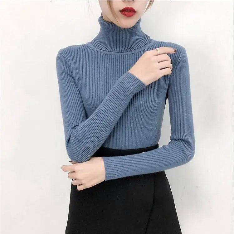 New Elegance Autumn/Winter Knitted Jumper Tops Turtleneck Pullovers Casual Sweaters Women Shirt Long Sleeve Tight Sweater Girls Stevvex