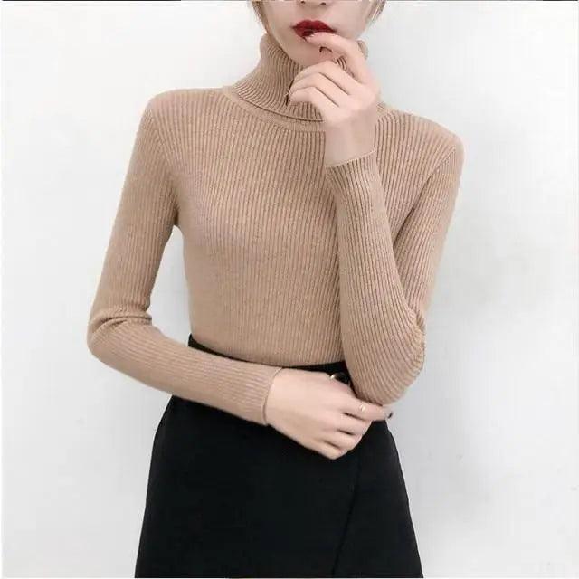 New Elegance Autumn/Winter Knitted Jumper Tops Turtleneck Pullovers Casual Sweaters Women Shirt Long Sleeve Tight Sweater Girls Stevvex