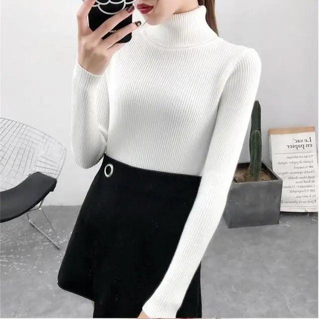 New Elegance Autumn/Winter Knitted Jumper Tops Turtleneck Pullovers Casual Sweaters Women Shirt Long Sleeve Tight Sweater Girls Stevvex