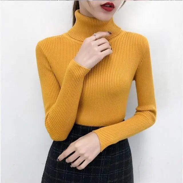 New Elegance Autumn/Winter Knitted Jumper Tops Turtleneck Pullovers Casual Sweaters Women Shirt Long Sleeve Tight Sweater Girls Stevvex
