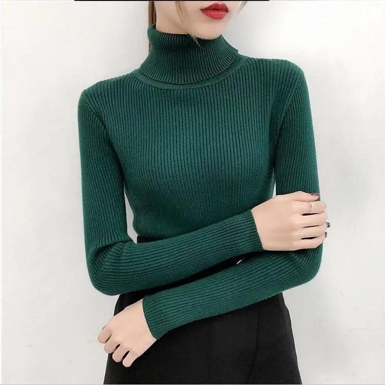 New Elegance Autumn/Winter Knitted Jumper Tops Turtleneck Pullovers Casual Sweaters Women Shirt Long Sleeve Tight Sweater Girls Stevvex