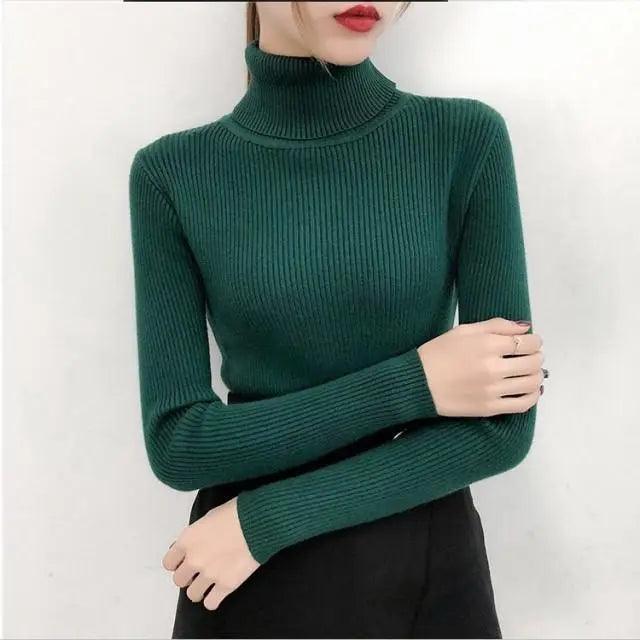 New Elegance Autumn/Winter Knitted Jumper Tops Turtleneck Pullovers Casual Sweaters Women Shirt Long Sleeve Tight Sweater Girls Stevvex