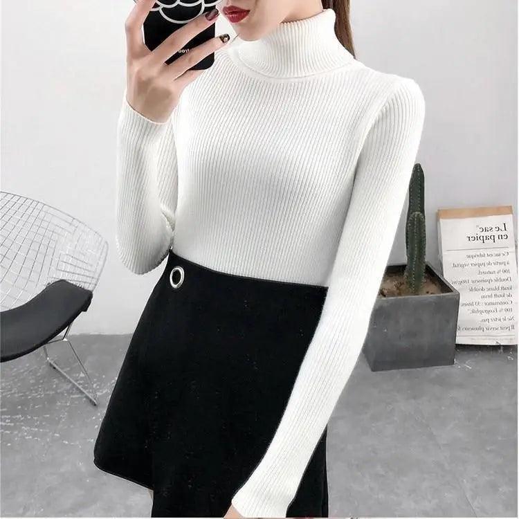 New Elegance Autumn/Winter Knitted Jumper Tops Turtleneck Pullovers Casual Sweaters Women Shirt Long Sleeve Tight Sweater Girls Stevvex