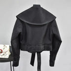 New Elegance Autumn Women's Pu Leather Jackets Short Coat Turndown Collar Belt Lace-up Motorcycle Black Punk Red Overcoat Female Outwear Stevvex