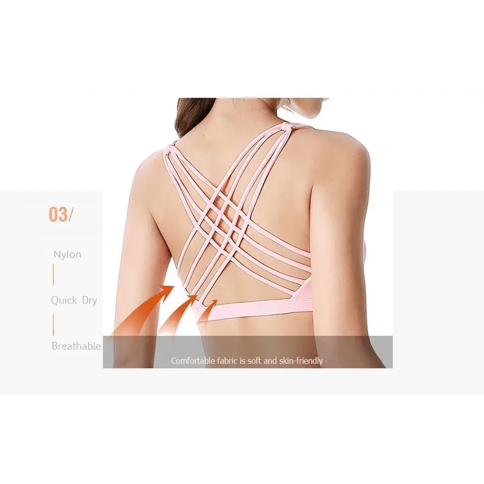 New Elegance Fitness Sports Bra for Women Push Up Wirefree Padded Crisscross Strappy Running Gym Training Workout Yoga Underwear Crop Tops Stevvex
