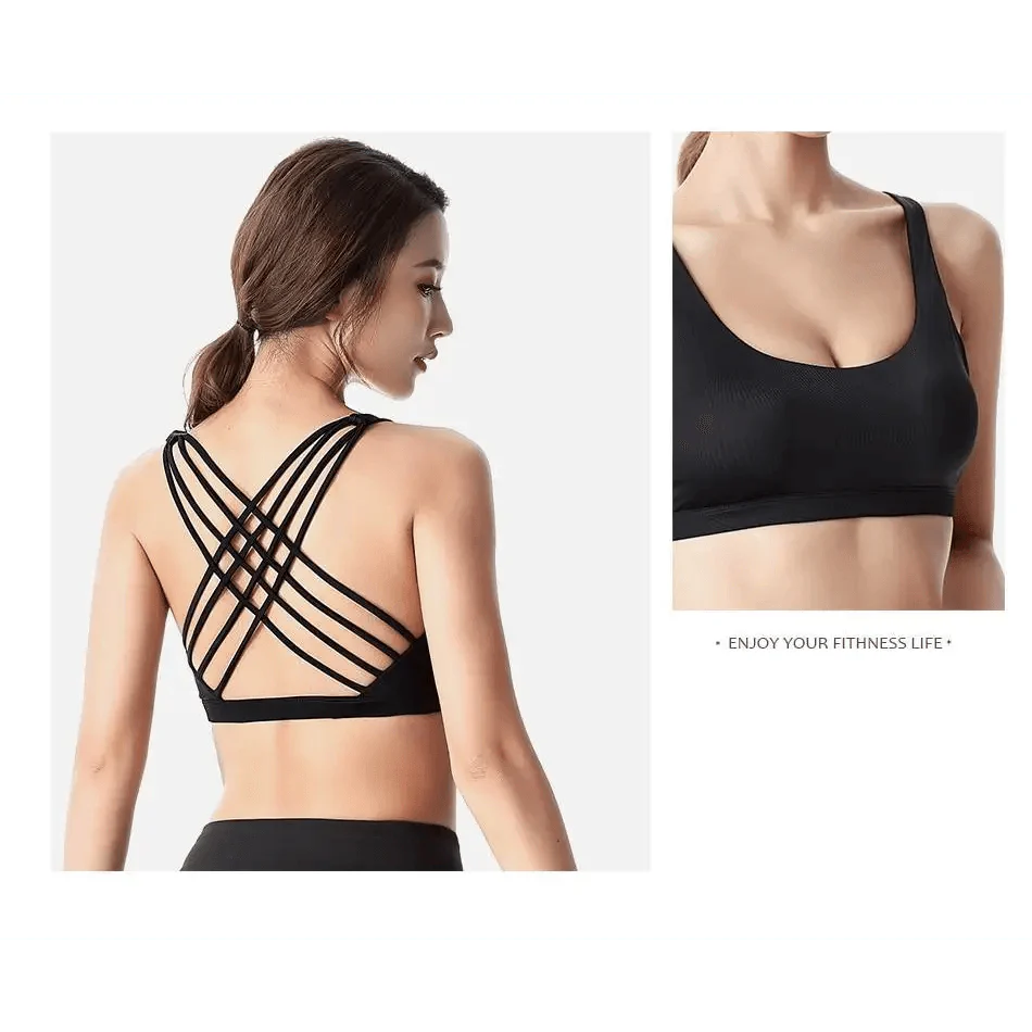 New Elegance Fitness Sports Bra for Women Push Up Wirefree Padded Crisscross Strappy Running Gym Training Workout Yoga Underwear Crop Tops Stevvex