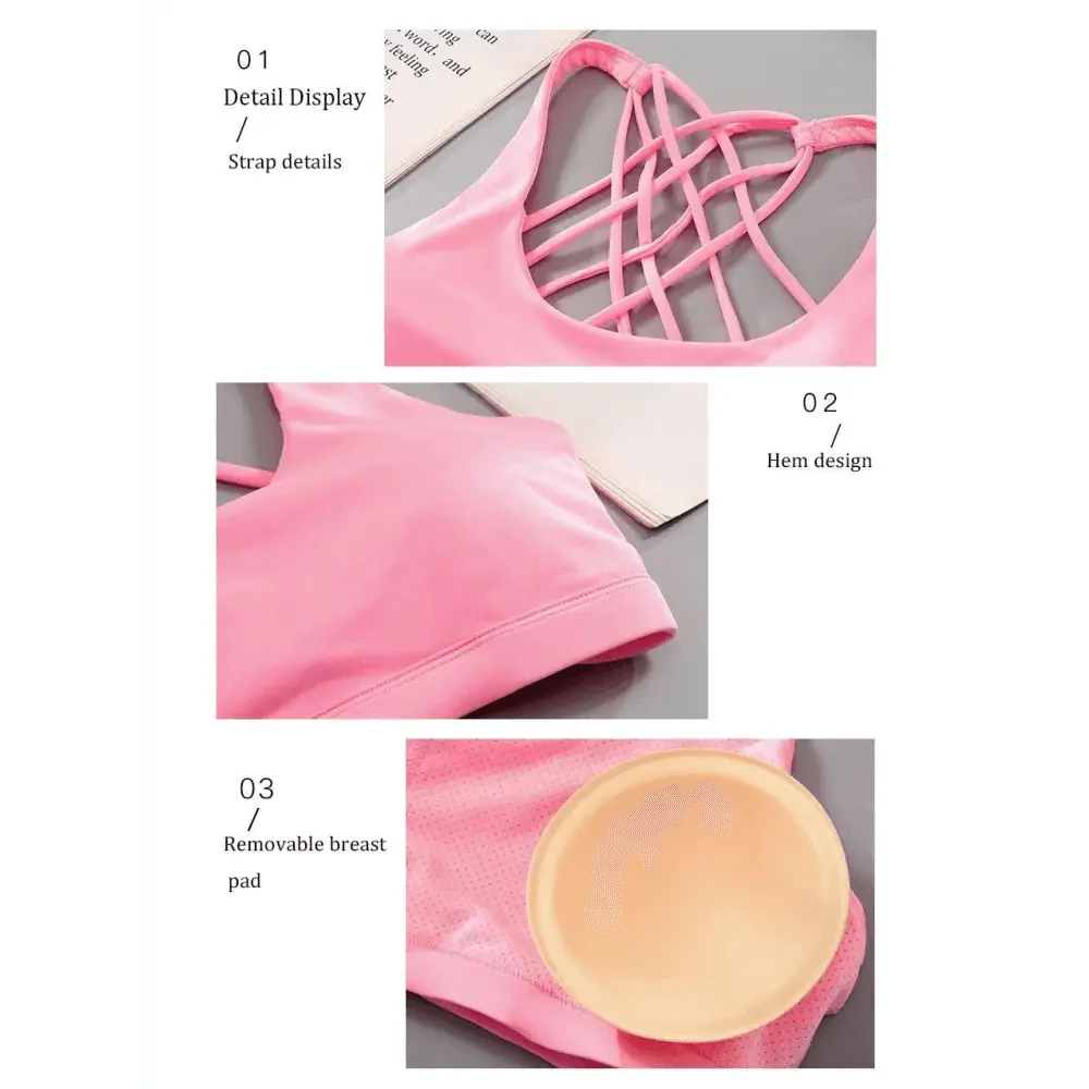 New Elegance Fitness Sports Bra for Women Push Up Wirefree Padded Crisscross Strappy Running Gym Training Workout Yoga Underwear Crop Tops Stevvex