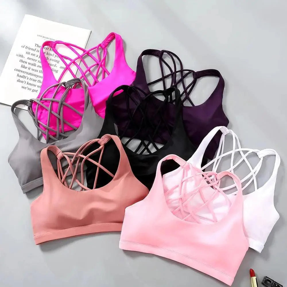 New Elegance Fitness Sports Bra for Women Push Up Wirefree Padded Crisscross Strappy Running Gym Training Workout Yoga Underwear Crop Tops Stevvex