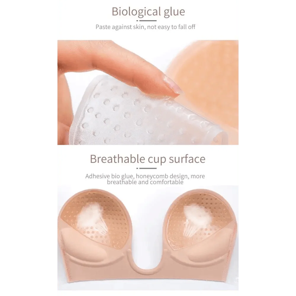 New Elegance Invisible Push Up Bra Strapless Bras Dress Wedding Party Sticky Self-adhesive Silicone Brassiere Breathable Deep U Bra Underwear Stevvex