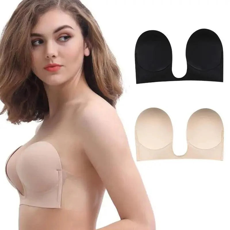 New Elegance Invisible Push Up Bra Strapless Bras Dress Wedding Party Sticky Self-adhesive Silicone Brassiere Breathable Deep U Bra Underwear Stevvex