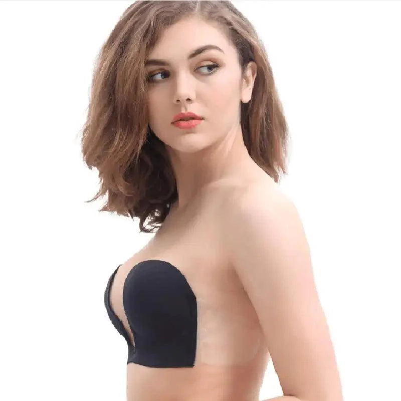 New Elegance Invisible Push Up Bra Strapless Bras Dress Wedding Party Sticky Self-adhesive Silicone Brassiere Breathable Deep U Bra Underwear Stevvex