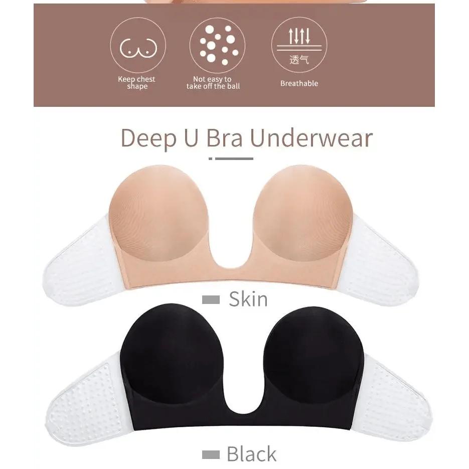 New Elegance Invisible Push Up Bra Strapless Bras Dress Wedding Party Sticky Self-adhesive Silicone Brassiere Breathable Deep U Bra Underwear Stevvex