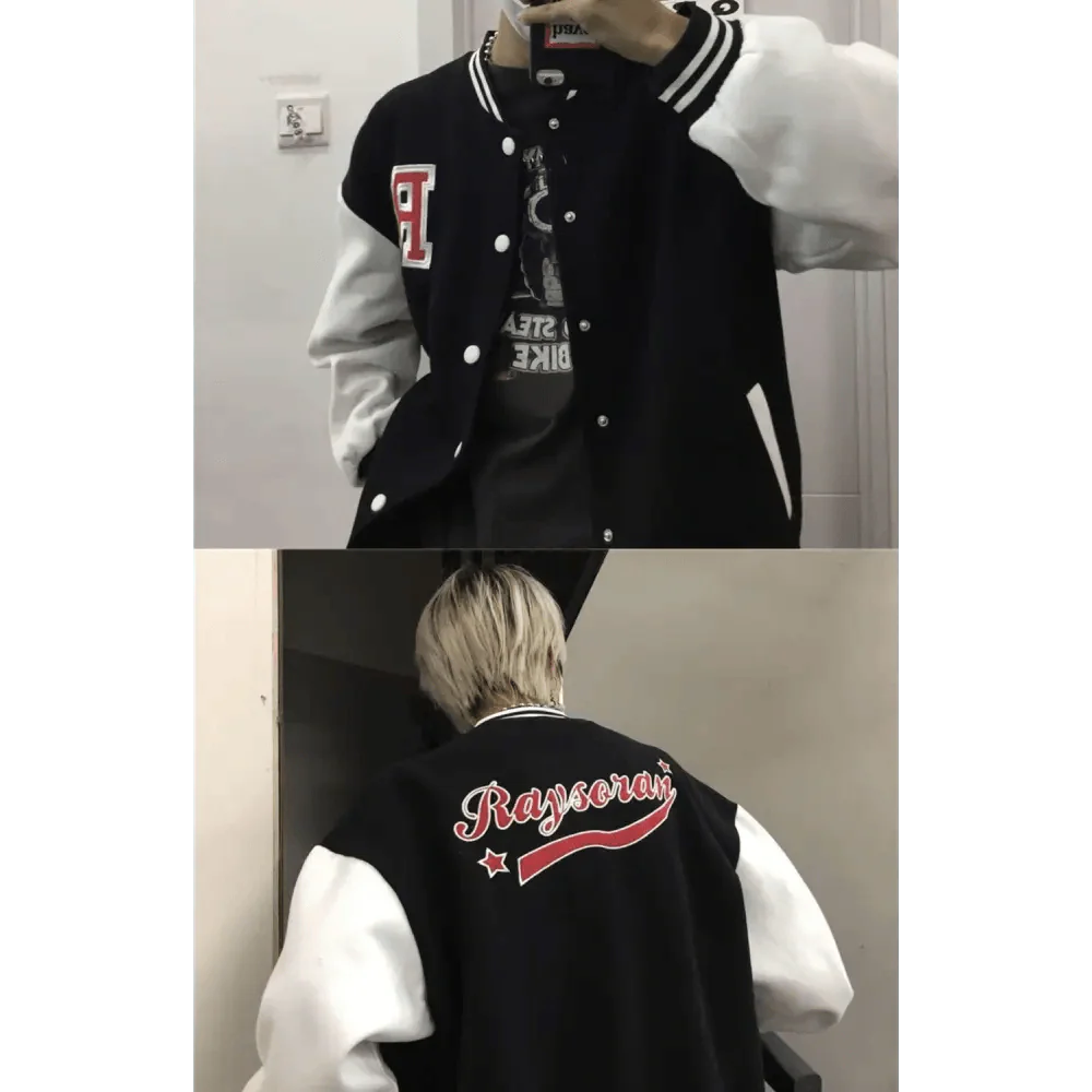 New Elegance Spring Autumn Coat Baseball Bomber Jacket Loose Letter R Men Women Couples Tops Plus Size Jackets Streetwear Stevvex