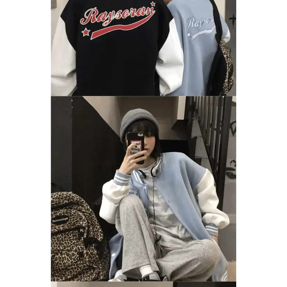 New Elegance Spring Autumn Coat Baseball Bomber Jacket Loose Letter R Men Women Couples Tops Plus Size Jackets Streetwear Stevvex